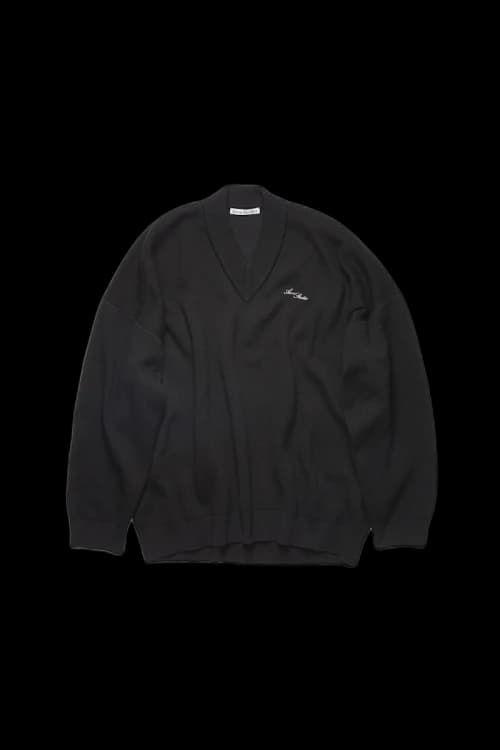 Acne Studios Logo V-Neck Relaxed Fit Sweater Black