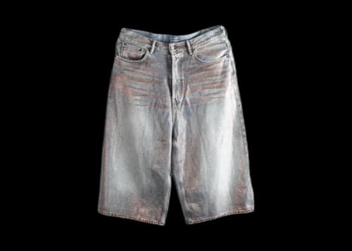 Acne Studios Core Wide Leg Denim Shorts Rose Copper Light Blue