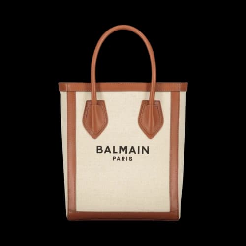 Balmain Leather Trimmed Canvas Tote Bag 'Ivory'