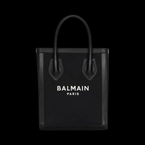 Balmain Leather Trimmed Canvas Tote Bag 'Black'