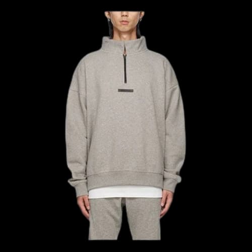 Fear of God Essentials FW21 Mock Neck Half Zip Sweatshirt Heather Oatmeal