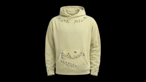 Found Embroidered Floral Hoodie Washed Military Green