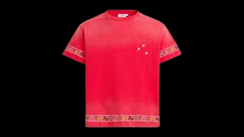 Found Embroidered Flower Border Tee Red