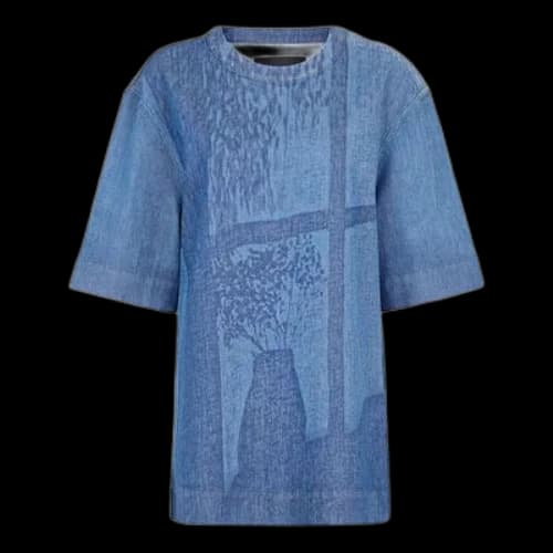 FENDI FW21 Round Neck Short Sleeve Denim Blue T-Shirt