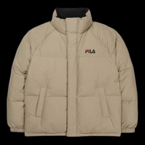 FILA Stay Warm Sports Stand Collar Reversible Down Jacket Couple Style Beige
