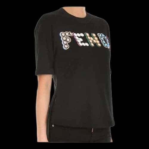 FENDI Studded Logo Applique Short Sleeve Black