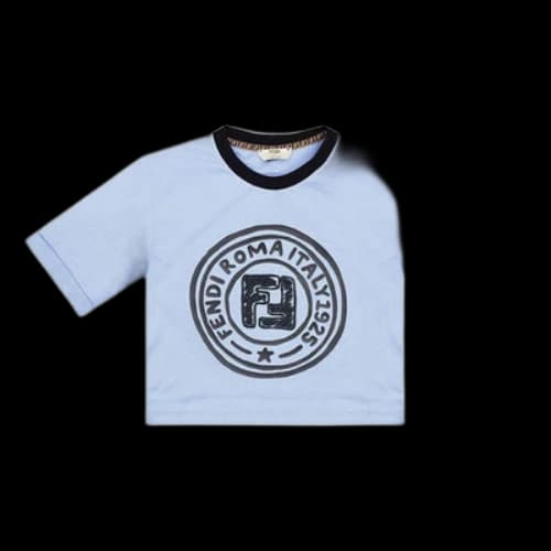 FENDI F Pattern Printing Round Neck Pure Cotton Short Sleeve Light Blue