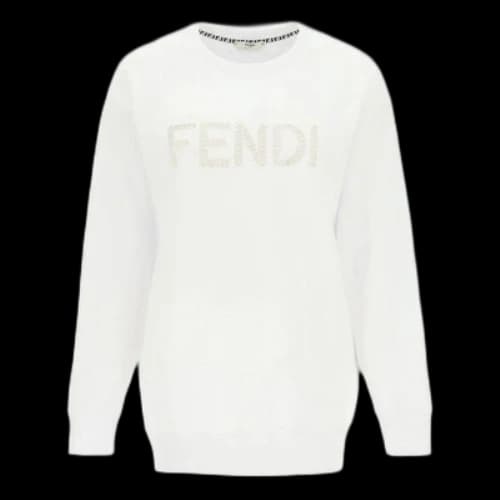 FENDI Alphabet Logo Round Neck Long Sleeves Hoodie White (Women's)