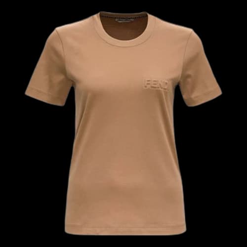 FENDI Round Neck Alphabet Logo Short Sleeve Beige