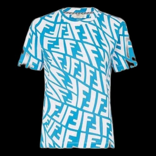 Fendi Alphabet Pattern Printing Round Neck Pullover Short Sleeve Blue Round Neck Short Sleeve T-Shirt