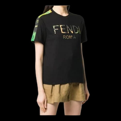 FENDI Multicolor Alphabet Printing Short Sleeve Black