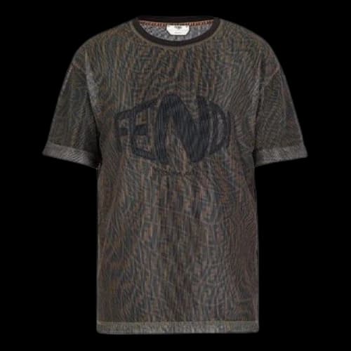 FENDI SS21 Mesh Round Neck Loose Short Sleeve Brown T-Shirt