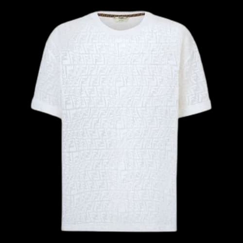 FENDI FW21 F Pattern Round Neck Short Sleeve White