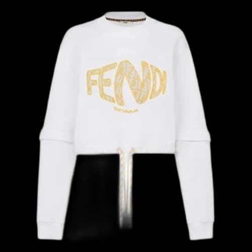 FENDI FW21 Detachable sleeve Round Neck Sports Short Hoodie White (Women's)