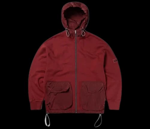 Aries Nylon Hybrid Zip Through Sweat Jacket Red