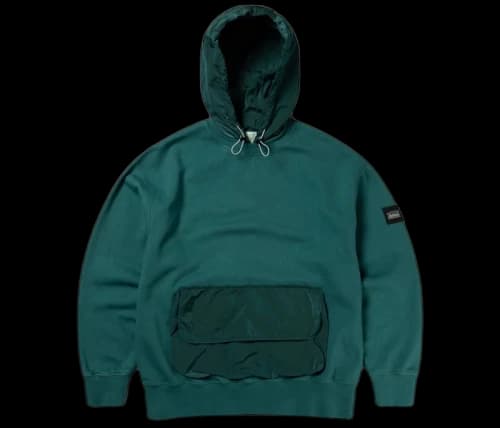 Aries Nylon Hybrid Hooded Sweatshirt Green
