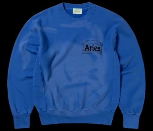 Aries Sunbleached Cross Grain Temple Sweatshirt Blue