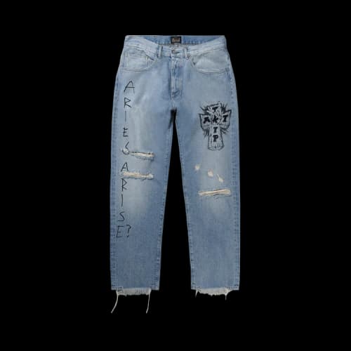 Aries Distressed Effect Wide Leg Jeans 'Blue'