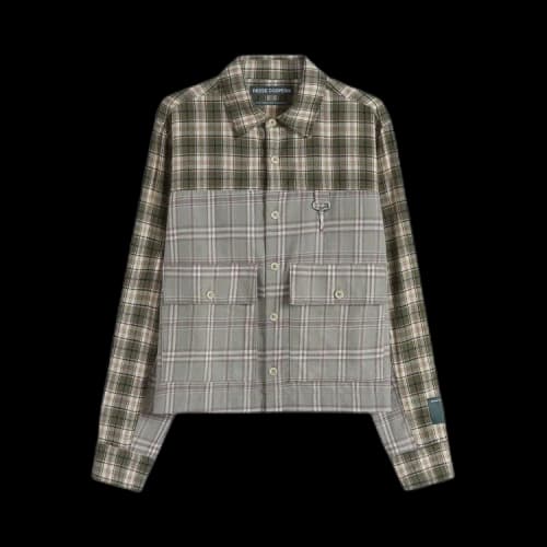 Reese Cooper Cropped Split Flannel Shirt 'Green'