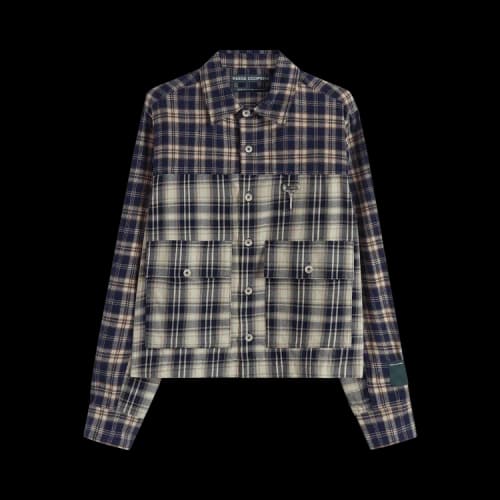 Reese Cooper Cropped Split Flannel Shirt 'Blue'