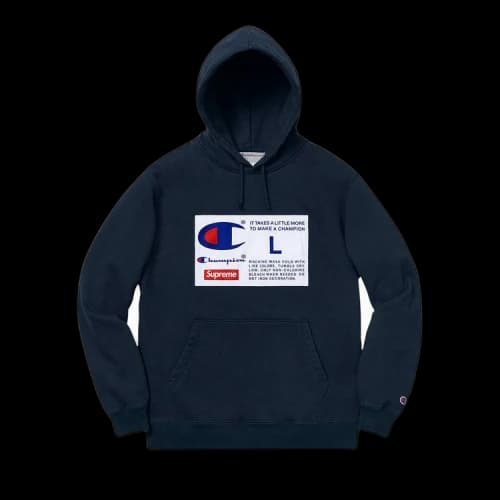 Supreme x Champion Label Hooded Sweatshirt 'Navy'