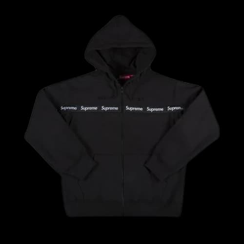 Supreme Text Stripe Zip Up Hooded Sweatshirt 'Black'