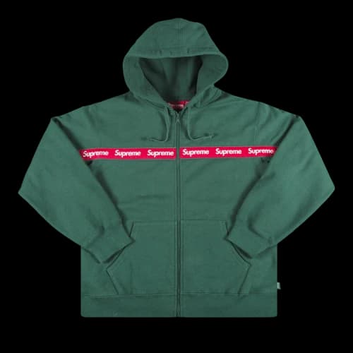 Supreme Text Stripe Zip Up Hooded Sweatshirt 'Green'