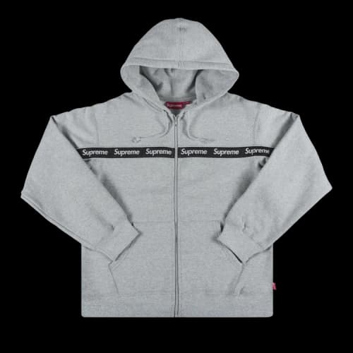 Supreme Text Stripe Zip Up Hooded Sweatshirt 'Grey'