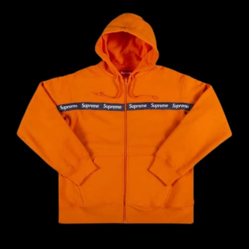 Supreme Text Stripe Zip Up Hooded Sweatshirt 'Orange'