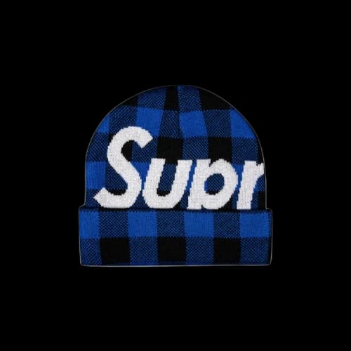 Supreme Big Logo Beanie 'Blue Plaid'