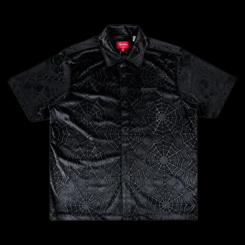 Supreme Spider Web Velvet Short-Sleeve Shirt 'Black'