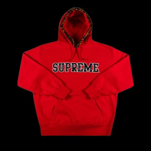 Supreme Leopard Trim Hooded Sweatshirt 'Red'