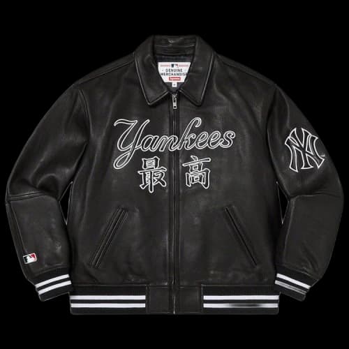Supreme x New York Yankees Kanji Leather Varsity Jacket 'Black'
