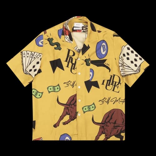 Rhude Silk Doodle Short-Sleeve Button Up 'Mustard'