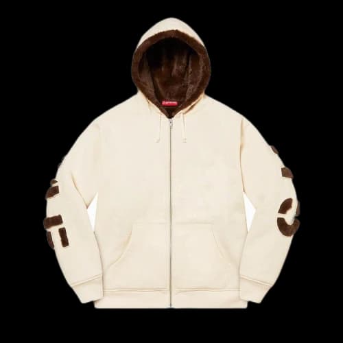 Supreme Faux Fur Lined Zip Up Hooded Sweatshirt 'Natural'