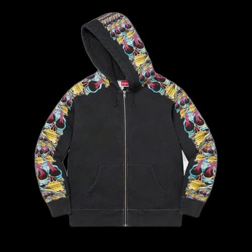 Supreme Skulls Zip Up Hooded Sweatshirt 'Black'