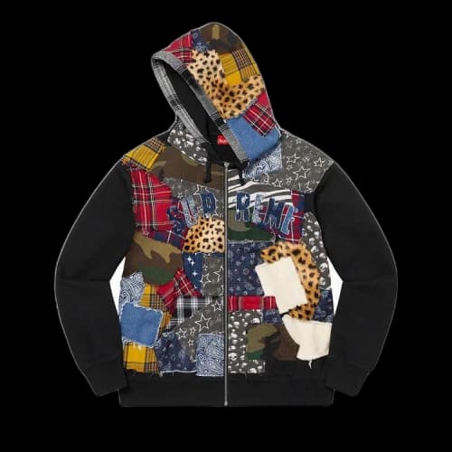 Supreme Patchwork Zip Up Hooded Sweatshirt 'Black'
