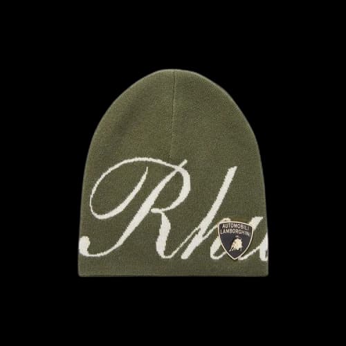 Rhude x Automobili Lamborghini Script Knit Beanie 'Olive/Ivory'