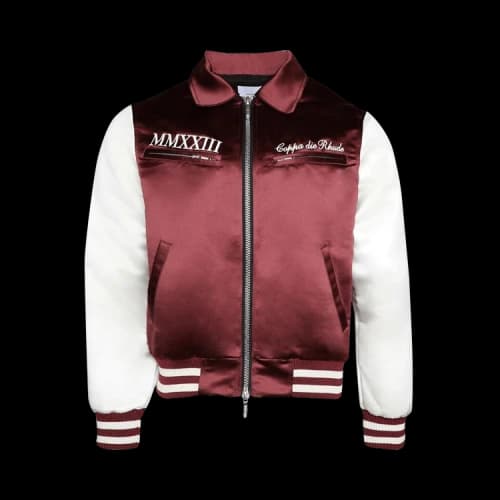 Rhude Satin Front Zip Varsity Jacket 'Maroon/Cream'