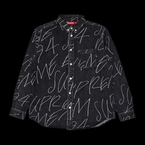 Supreme Handwriting Jacquard Denim Shirt 'Washed Black'