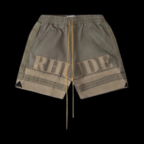 Rhude Embroidered Canvas Logo Shorts 'Olive/Tan'