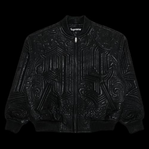 Supreme Mister Cartoon Embroidered Leather Jacket 'Black'