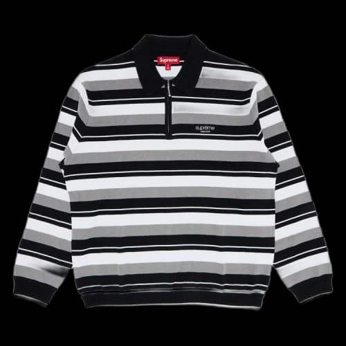 Supreme Stripe Zip Long-Sleeve Polo 'Black'