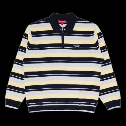 Supreme Stripe Zip Long-Sleeve Polo 'Navy'
