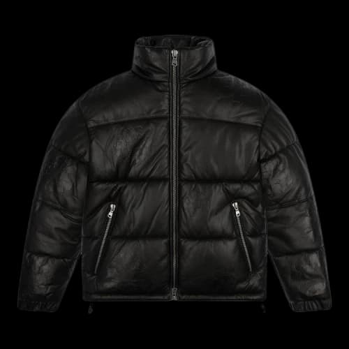 Denim Tears Leather Embossed Wreath Puffer Jacket 'Black'