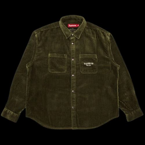 Supreme Wide Wale Corduroy Snap Shirt 'Olive'