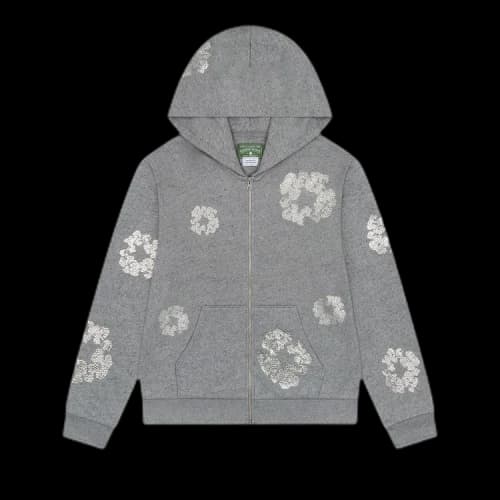 Denim Tears Cashmere Swarovski Cotton Wreath Zip Hoodie 'Grey'
