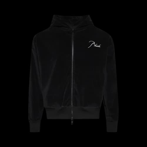 Rhude Velour Classique Zip Up Hoodie 'Black/White'