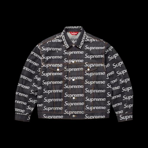 Supreme Jacquard Logos Denim Trucker Jacket 'Rigid Indigo'