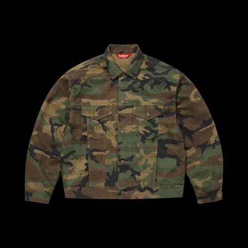 Supreme Jacquard Logos Denim Trucker Jacket 'Woodland Camo'